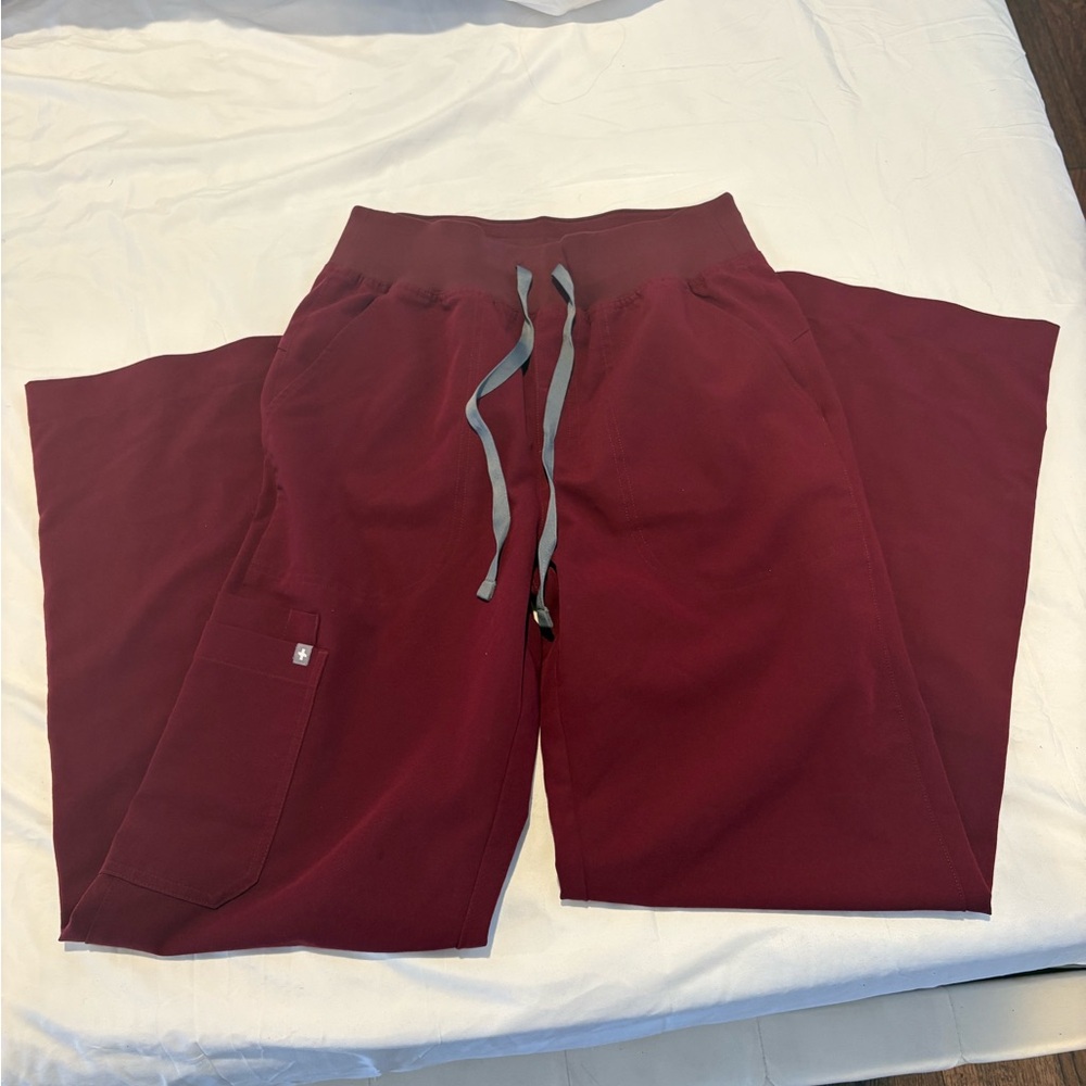 Figs Maroon Relaxed Pants with Charcoal Drawstring
